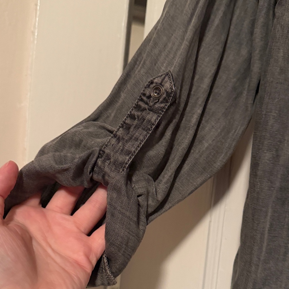 Gray Button-Up Denim Shirt - Picture 3 of 6